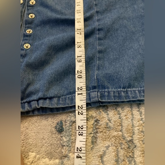 A11 Maggie Max Pearl Snap Button Up Shirt VTG Cap Sleeve Top Denim Blue Jean PS - Picture 9 of 9